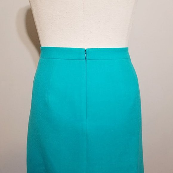 New J Crew Sterling Pencil Skirt 12P Womens Blue Green Double Serge Wool Pockets - Picture 7 of 10